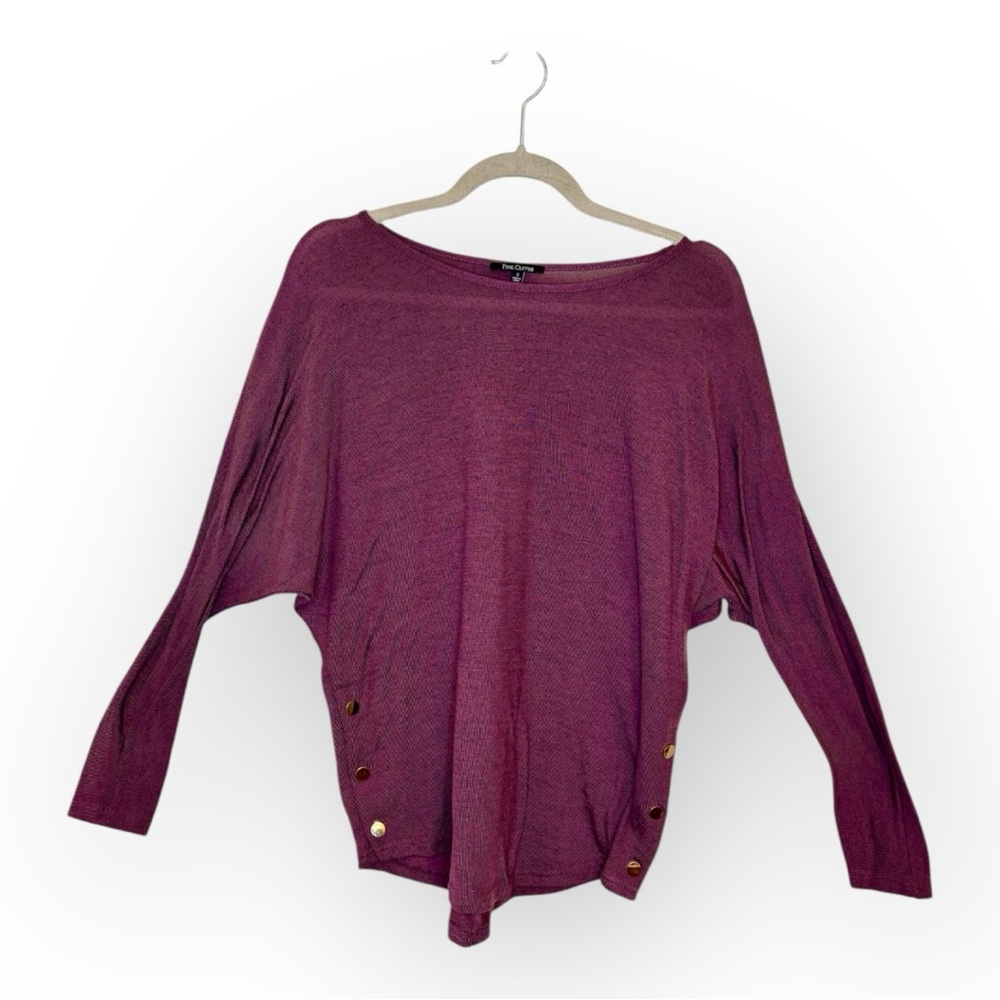 Pink Clover Purple Button Detail Knit Top Relaxed Minimalist Cozy Chic Small